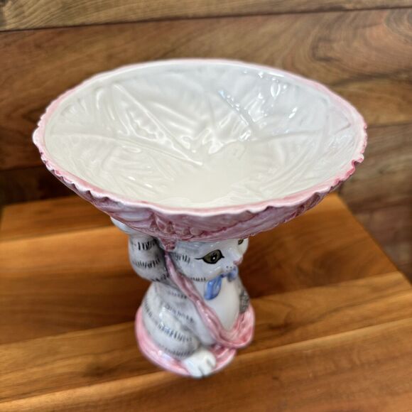 Vintage Kitty Cat Gray Tabby Kitten Yarn Ball Holder Bowl OCI Fitz & Floyd FLAWS - Picture 7 of 15